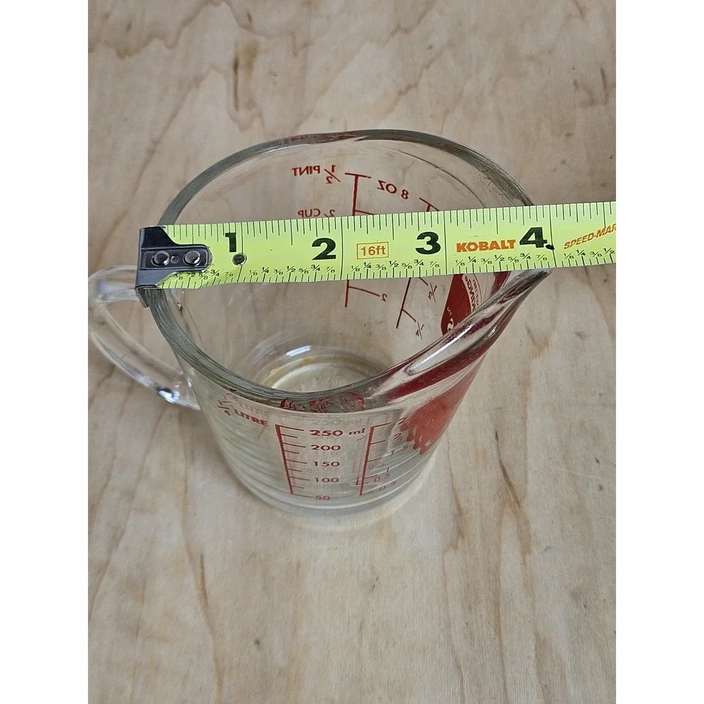 Anchor Hocking Oven Originals 1 Cup 8 Oz Glass Measuring Cup Red Made USA